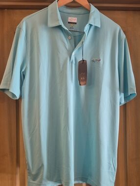 Greg Norman Mens Short Sleeve Play Dry Gold Shirt In A Teal Blue Color Large